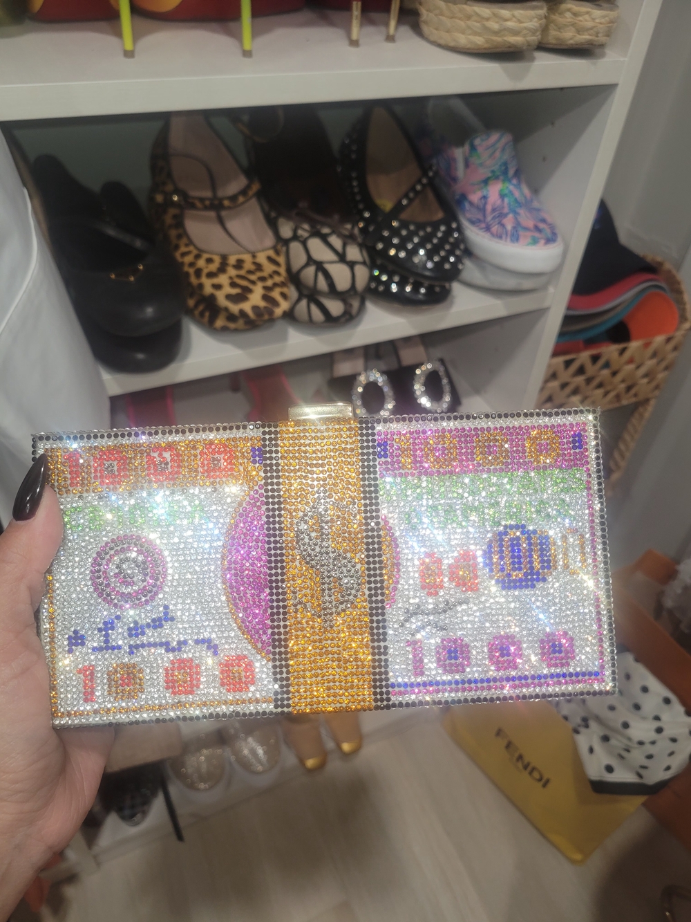& Other Stories Multicolor Crystal Money-Print Clutch